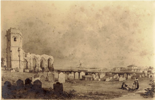 drawing ruins and windmill